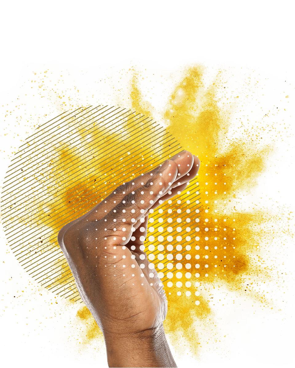 Connect_Hand_Explosion_Trans_960px A mixed media graphic of a photographic hand making a C symbol facing sideways referencing the letter C in sign language with yellow colours and shapes bursting behind it