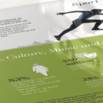 A close-up section of an electronic tablet displaying the Advertising Association Ad Pays Report Sport Culture Infographic with an image of a running man and green infographic with icons and figures.