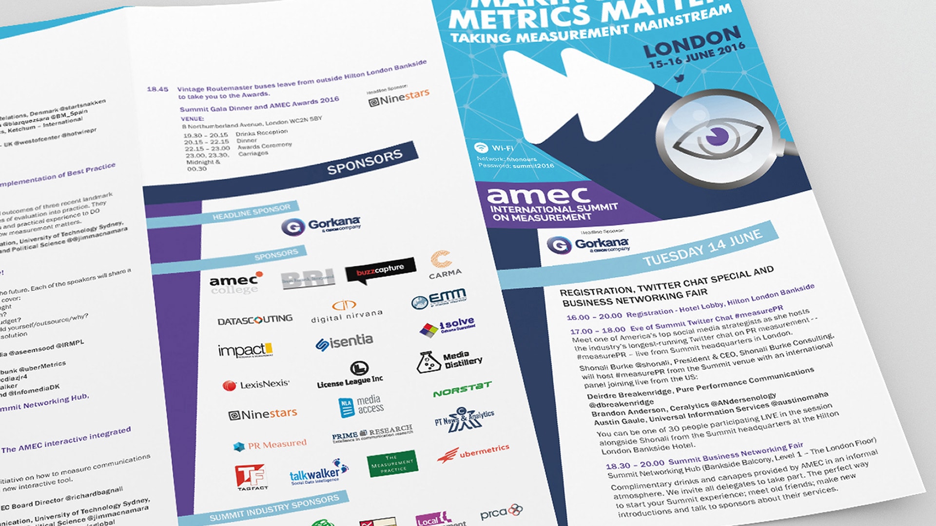 A section of a printed flyer for the Association for the Measurement and Evaluation of Communication AMEC Global Summit London Programme