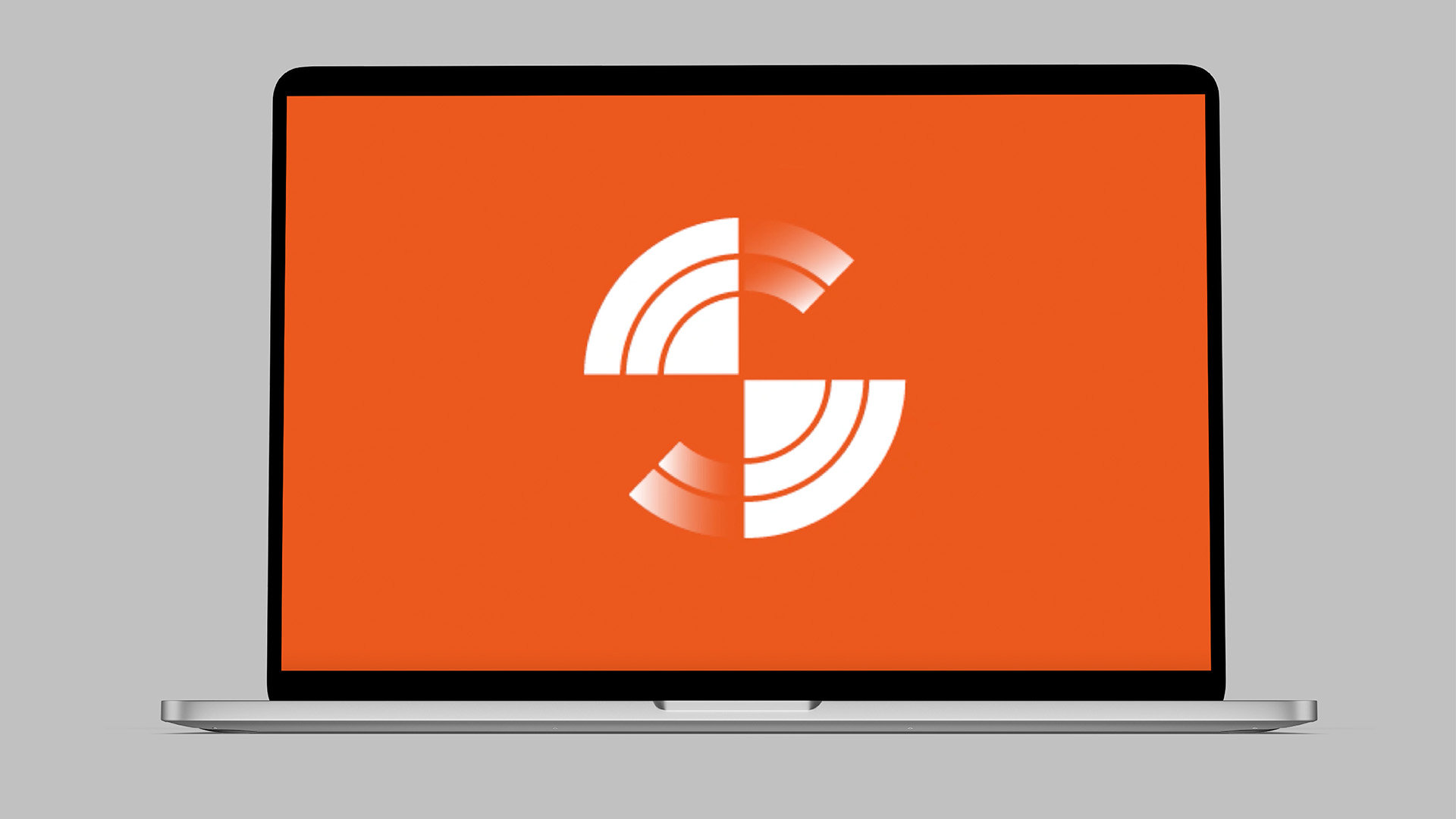 A laptop displaying the C-suite Pitch Pilot Brand Radar Illustration with orange background and C-suite logo in white
