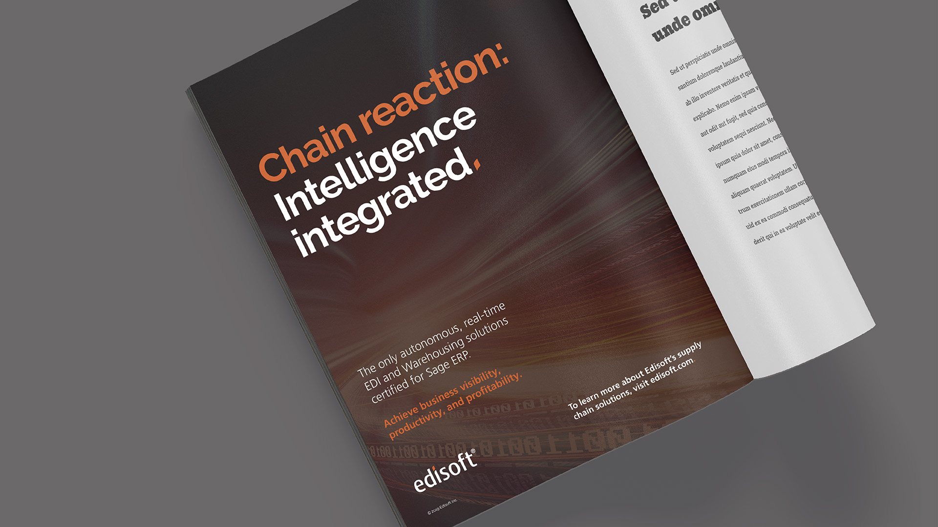 An open magazine page displaying the Edisoft Supply Chain Solutions Chain Reaction Advert