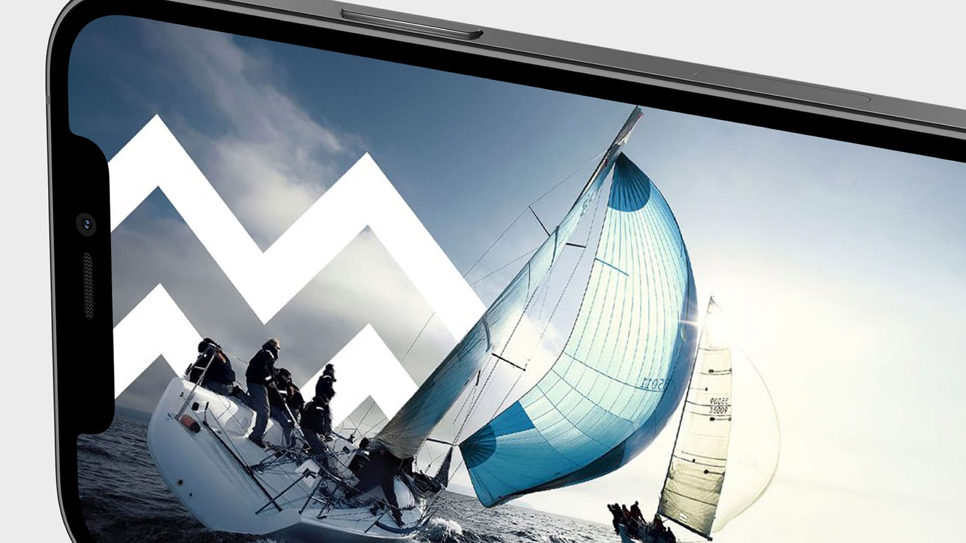 Close up of a mobile phone with a sailing boat image for a Mirabaud Website Banner