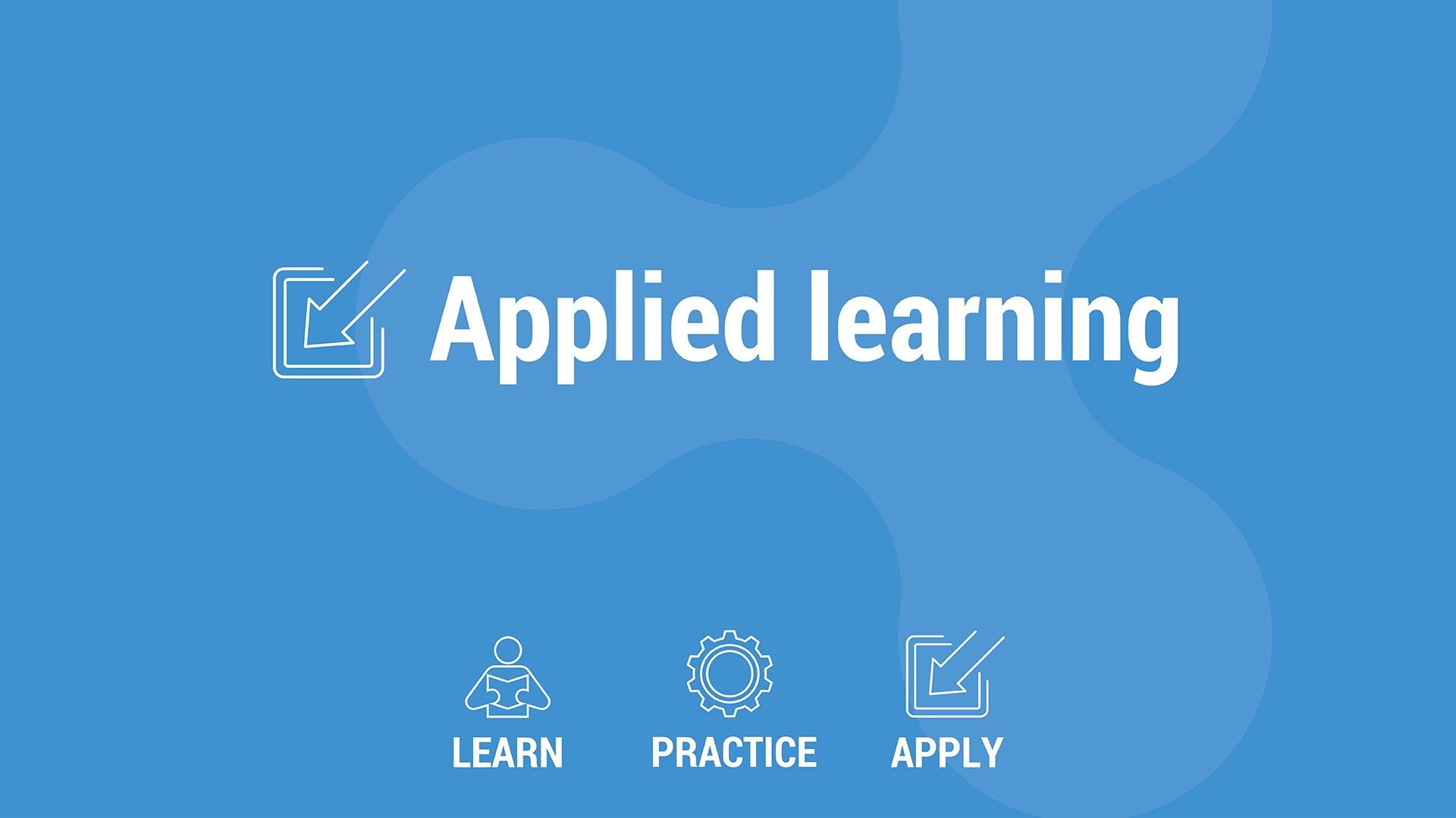 The PR Academy Applied Learning white icons on a sky blue background