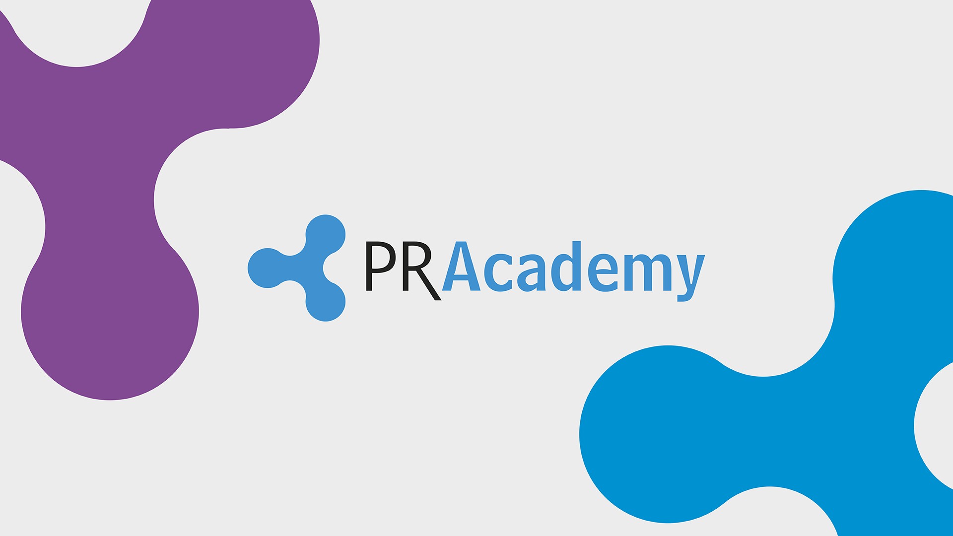 The PR Academy Logo in black and blue text on a multicoloured background