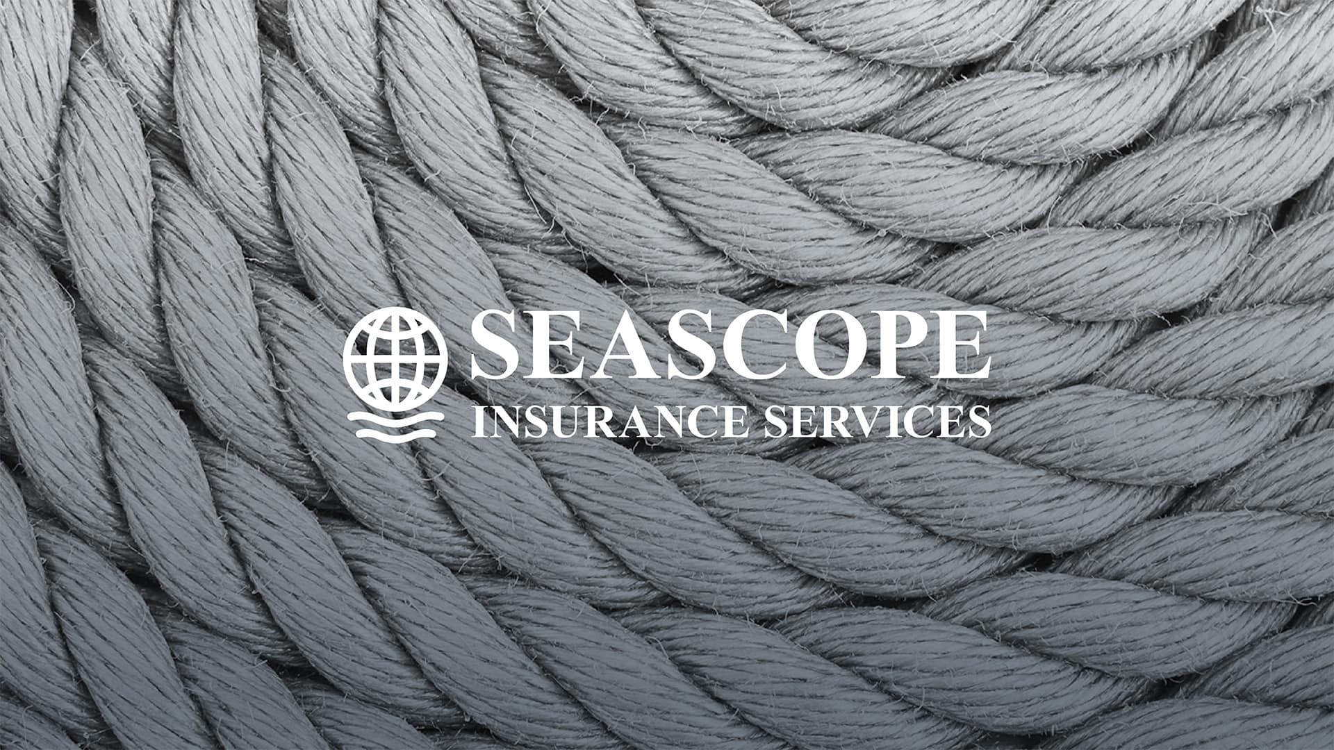 The Seascope Maritime Insurance Logo overlaid on a grey rope photographic background