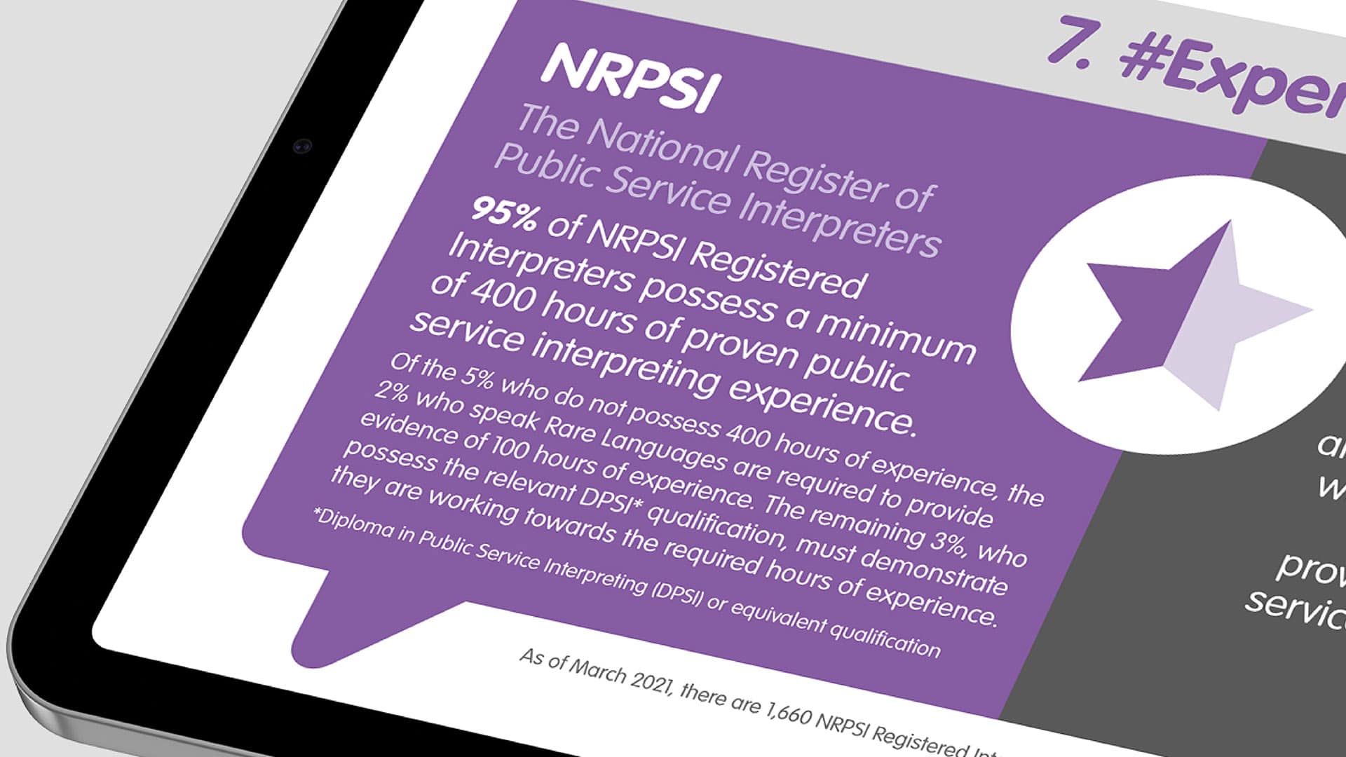 Close-up of a mobile phone displaying an illustrated graphic for the NRPSI The National Register of Public Service Interpreters website.