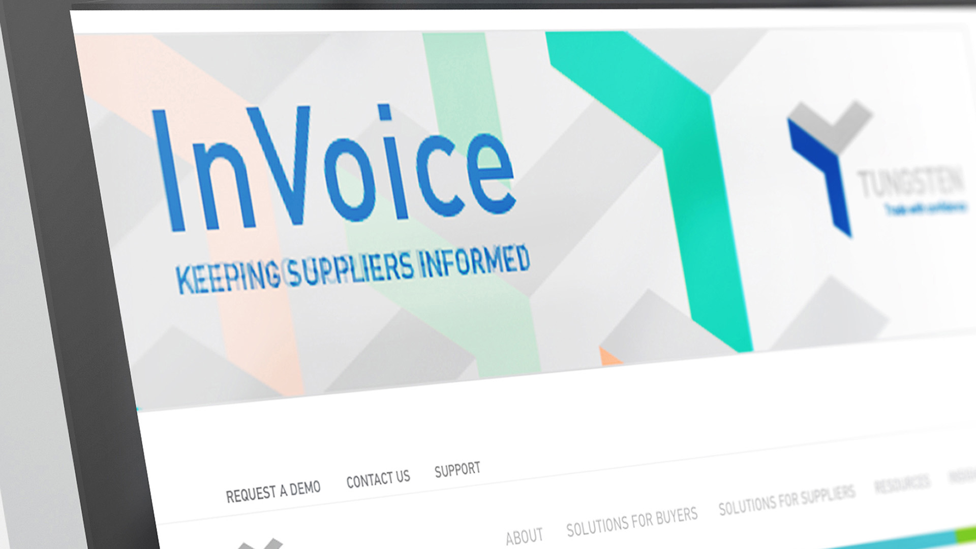 A close-up section of the Hero Image on the Tungsten Website with the text 'InVoice: Keeping suppliers informed'