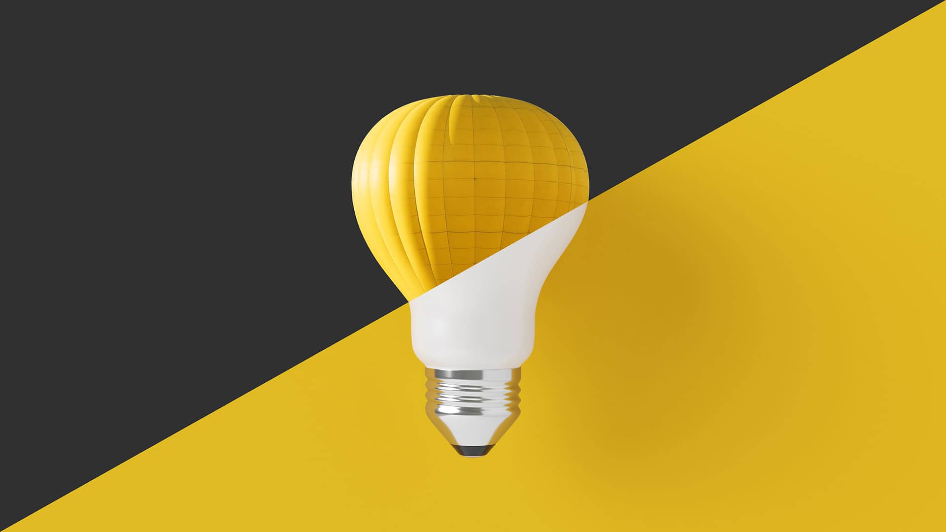 A hot air balloon crossed with a lightbulb graphic for the NEO Think Creative Out of Brand blog article