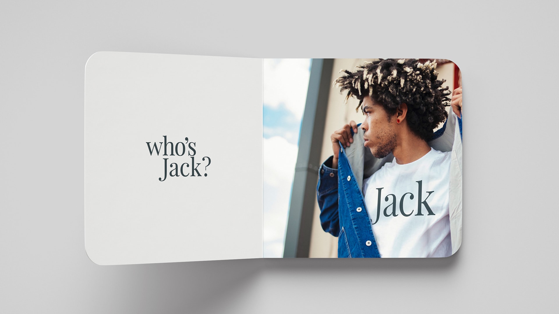 An image of a book cover design for a brand called Beanstalk. The design shows a man wearing a T-shirt printed with the name 'Jack' and displays the words 'Who's Jack?'